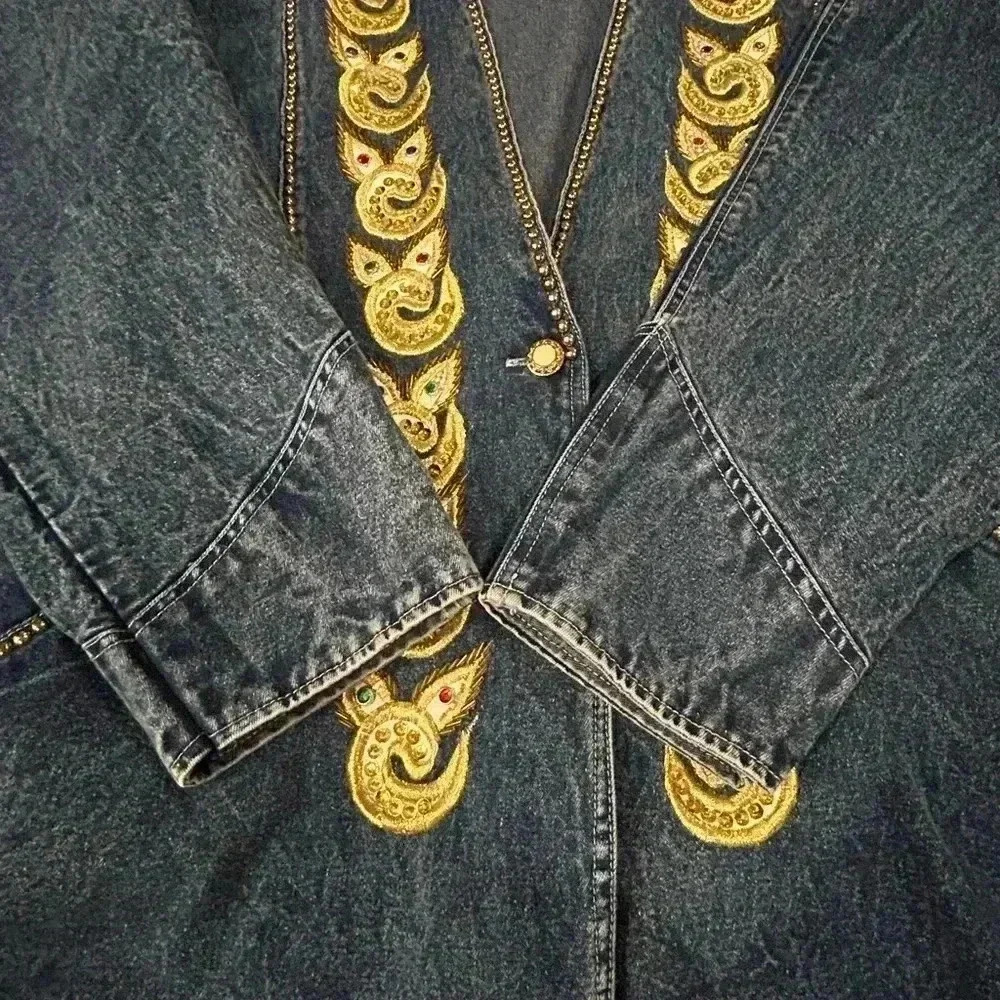 American Classics vintage 80s jean jacket with embellishments size small sequins - Picture 8 of 9